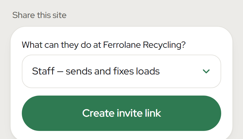 Share this site: pick a role and create an invite link